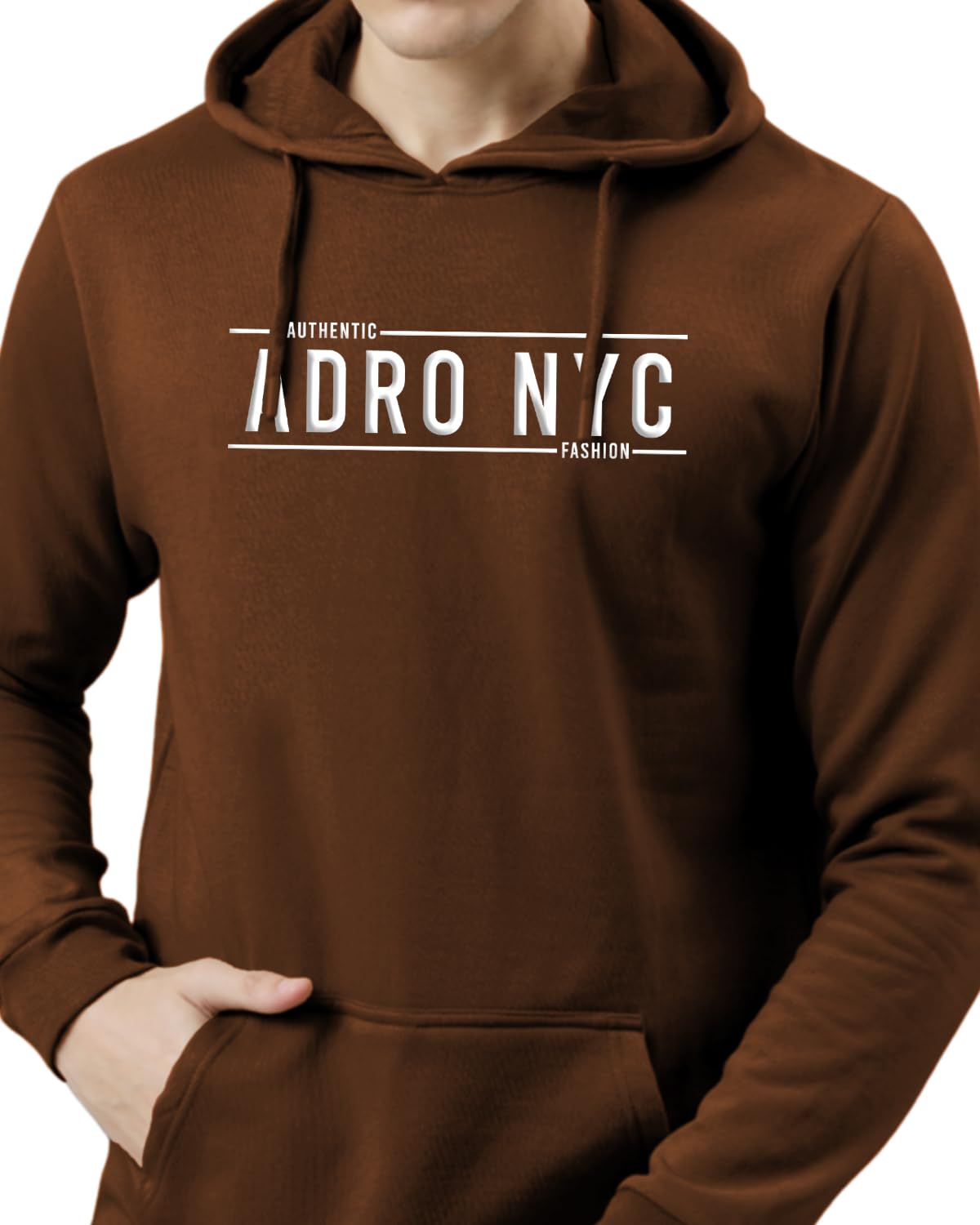 ADRO Men's Cotton Neck Hooded Regular Sweatshirt (H24-BR_Downtown Brown, Small