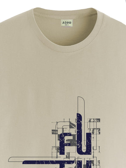 ADRO Men's Graphic Printed 100% Cotton T-Shirt - Regular Fit, Printed T-Shirts for Men (RN24-FTR-BE_Beige)