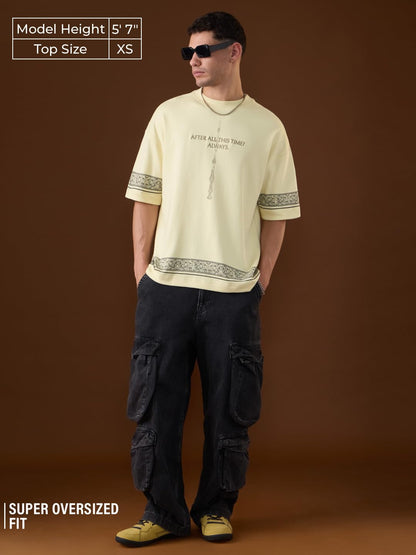 The Souled Store Harry Potter: The Silent Vow Men and Boys Short Sleeves Round Neck Off White Embroidered Cotton Casualwear Stre