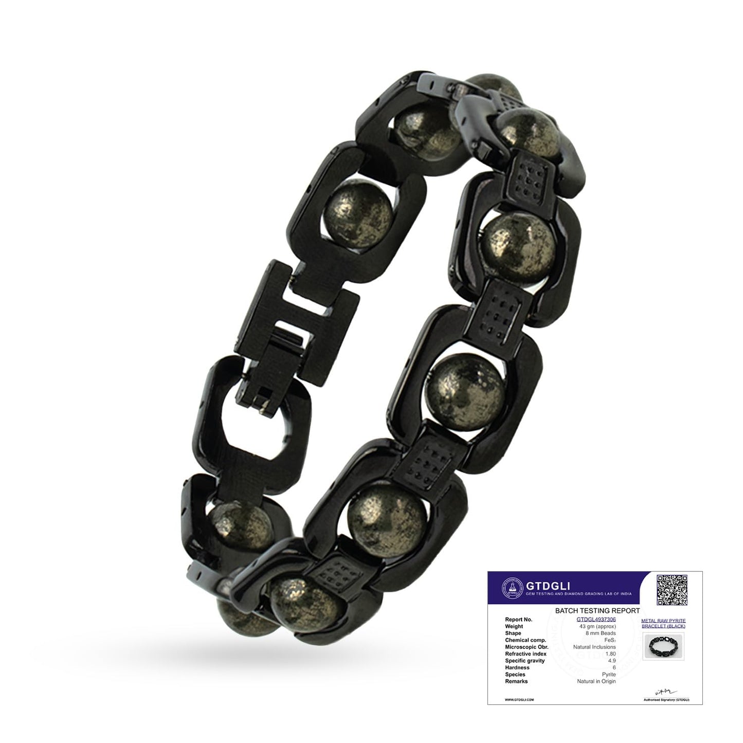 Astrotalk Metal Raw Pyrite Bracelet (Black) | Attracts Money and Boosts Confidence | Astrology Bracelet for Man and Women | Beautifully Crafted with Healing Crystals | Gift for Man & Woman