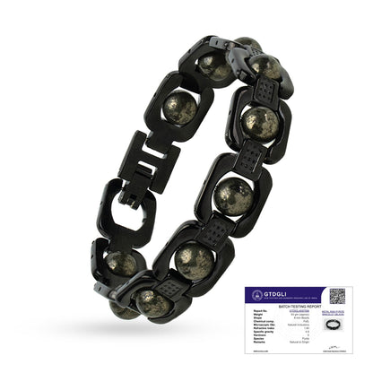 Astrotalk Metal Raw Pyrite Bracelet (Black) | Attracts Money and Boosts Confidence | Astrology Bracelet for Man and Women | Beautifully Crafted with Healing Crystals | Gift for Man & Woman