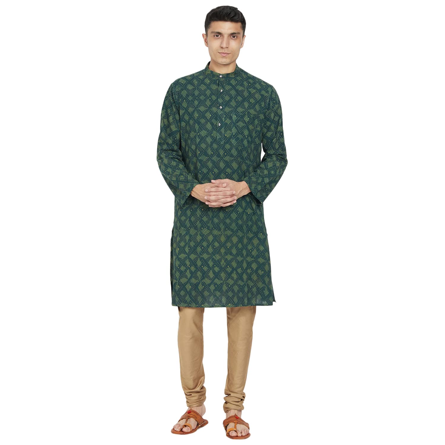Fabindia MenS Cotton Printed Comfort Kurta_Light Green_Xs