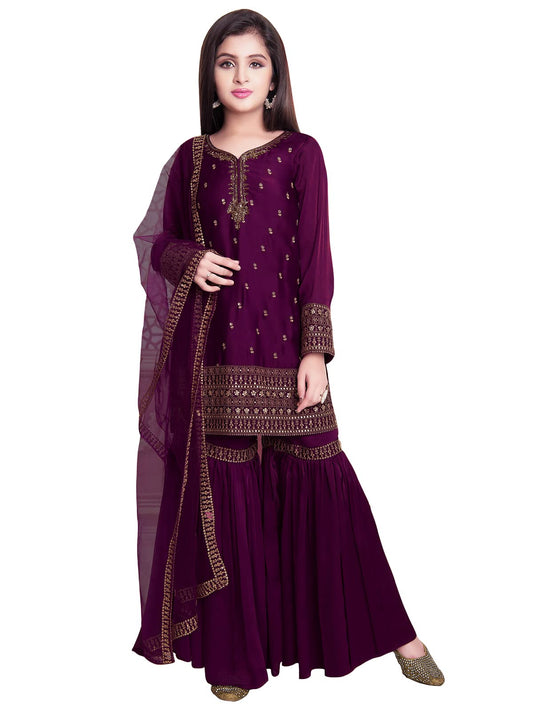White Button New GirlS Sharara Georgette Salwar Suit For Kids