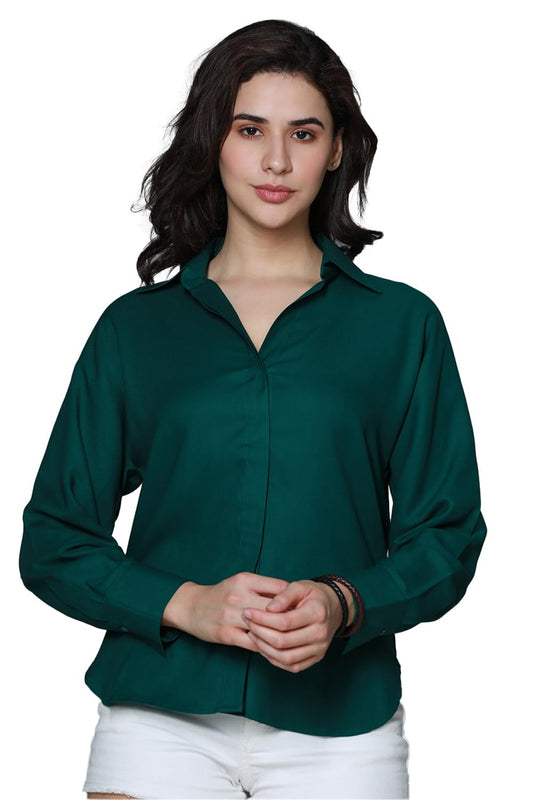 High Star WomenS Solid Oversized Fit Shirt (Hswshs2401_Green
