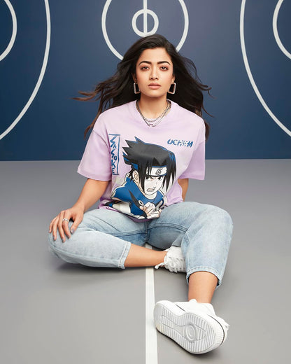 Bewakoof Official Naruto Merchandise Womens Graphic Printed Oversized Fit Half Sleeve Round Neck Cotton Jersey T-Shirt 625471 P