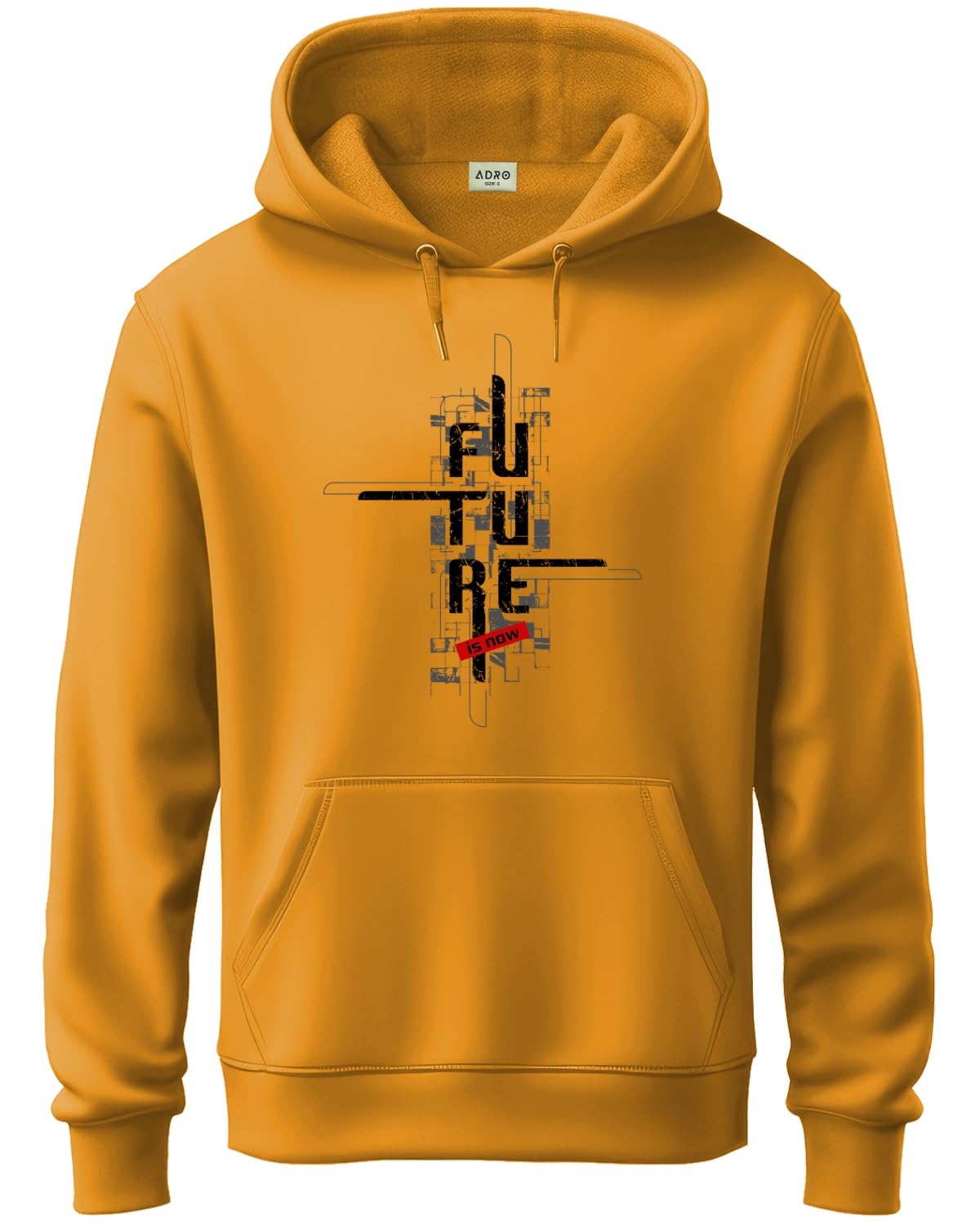 ADRO Mens Cotton Blend Neck Hooded Sweatshirt (H24-FTR-MU_Mustard