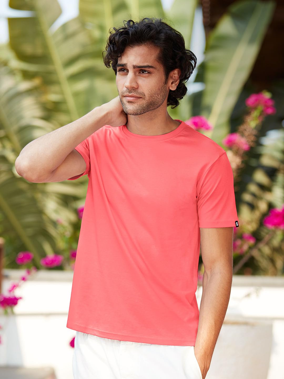 The Souled Store Supima: Watermelon Men and Boys Regular fit Solid Half Sleeve Cotton Red Color Men Supima T-Shirts