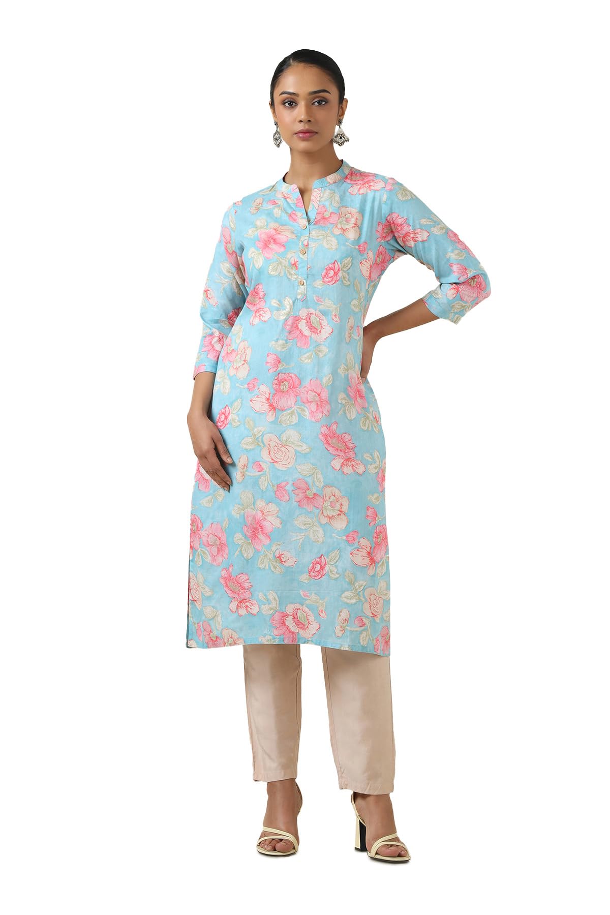 Soch WomenS Cotton Botanical Regular Kurta (Cws5Ku61081_Powder Blue