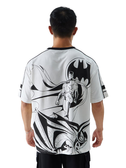 The Souled Store Official Batman: Gotham Guardian Mens and Boys Oversized fit Graphic Printed Half Sleeve Cotton White Color Men