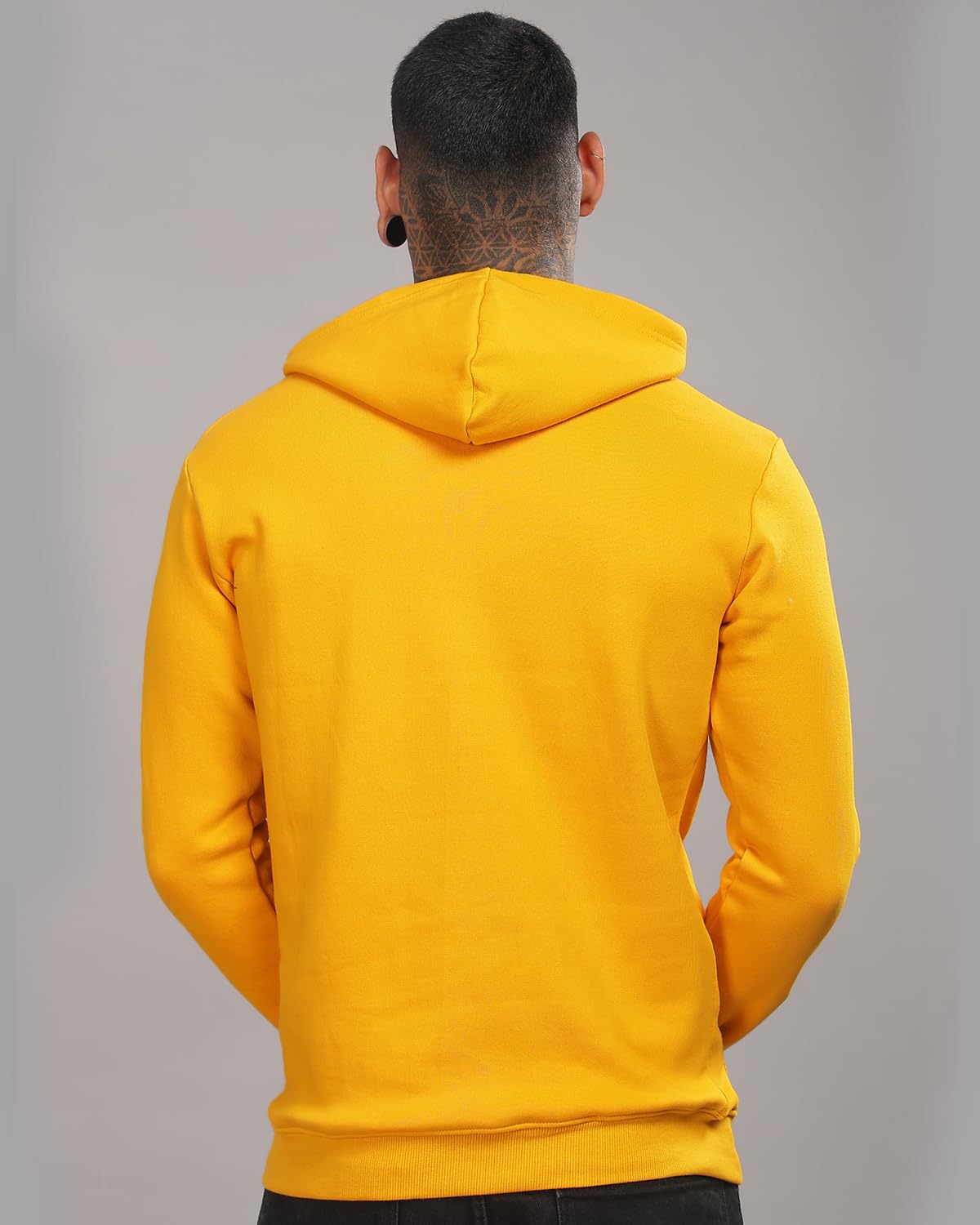 ADRO Men's Cotton Neck Hooded Sweatshirt (H24-BOST-MU_Mustard