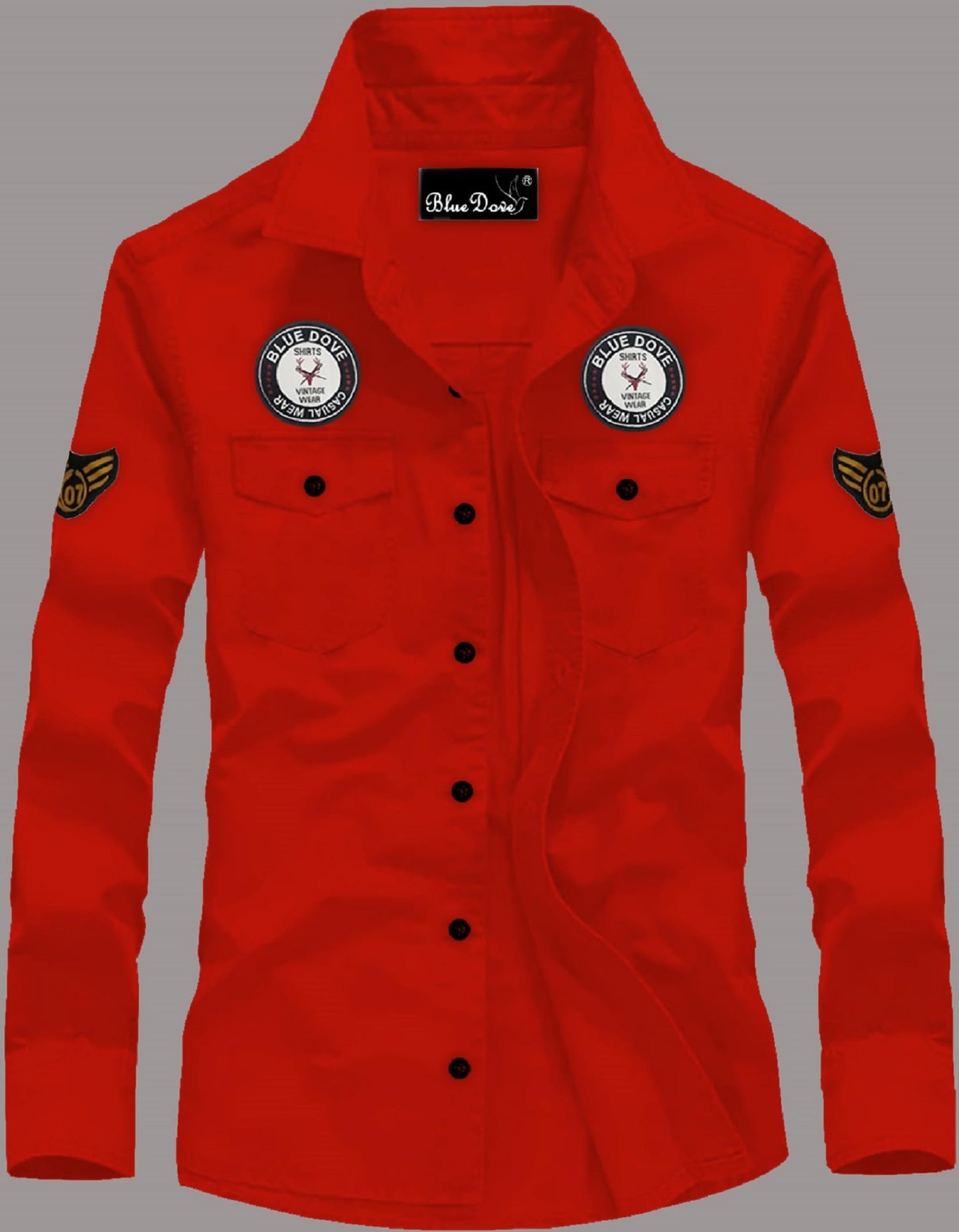 Kadiyu MenS Cotton Blend Shirt With Pockets Full Sleeves Round Collar Neck Botton Down Closure Solid Pattern Relaxed Fit And St