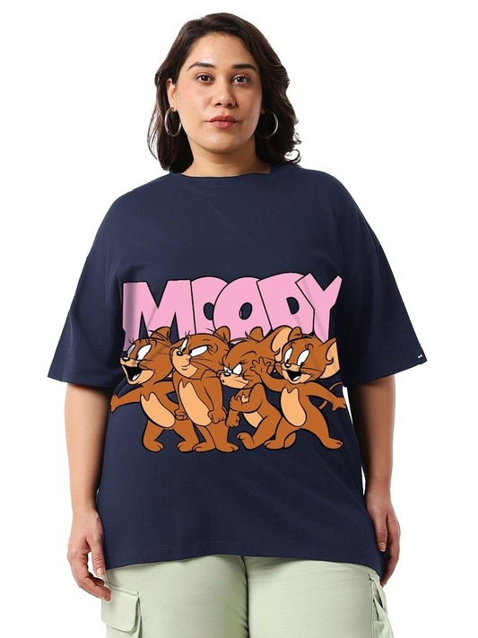 Bewakoof Official Tom & Jerry Merchandise Womens Graphic Printed Oversized Plus Size T-Shirt_625728_Blue_5XL