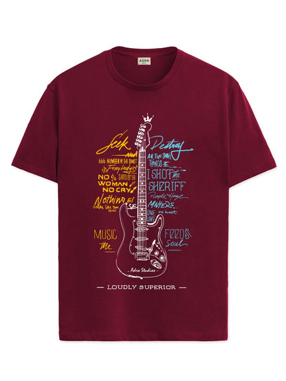 ADRO Guitar Design Printed T-Shirt for Men - 100% Cotton, Regular Fit, Soft Breathable Fabric | RN23-M-GTR-MR