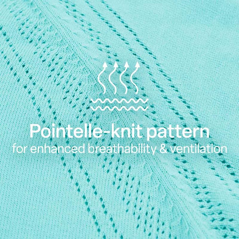 BlissClub Pointelle at-Ease CottonKnit Top | 100% Cotton top| Breathable | Ventilation Panels | Short Sleeves