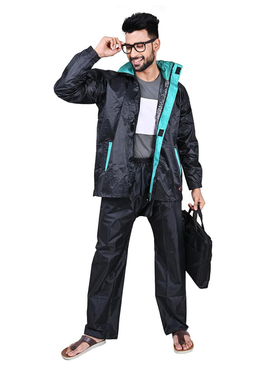 Rupa Rainwear for Men, Deluxe Collection, Waterproof PVC Rain Jacket with Pants and Carry Bag, Pack of 1
