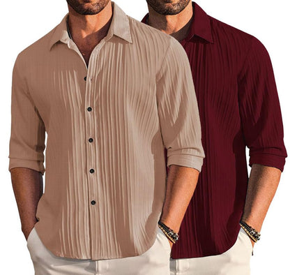 Deelmo Combo Of MenS Casual Button Down Shirts Long Sleeve Linen Shirt Fashion Textured Summer Shirts Pack Of 2