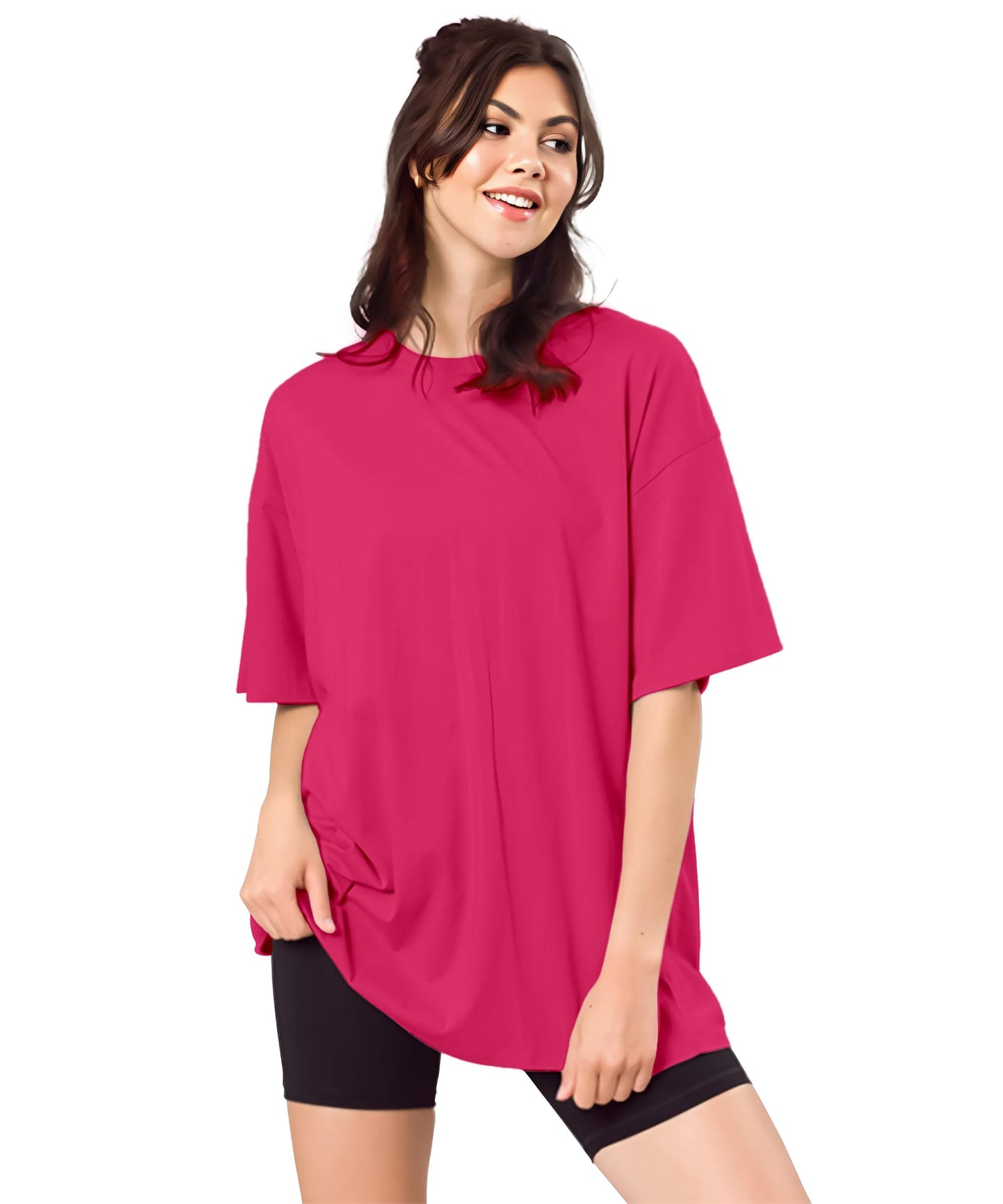 SHODOX Womens Cotton Blend Oversized Drop Shoulder Solid T-Shirt(Pack of 1)