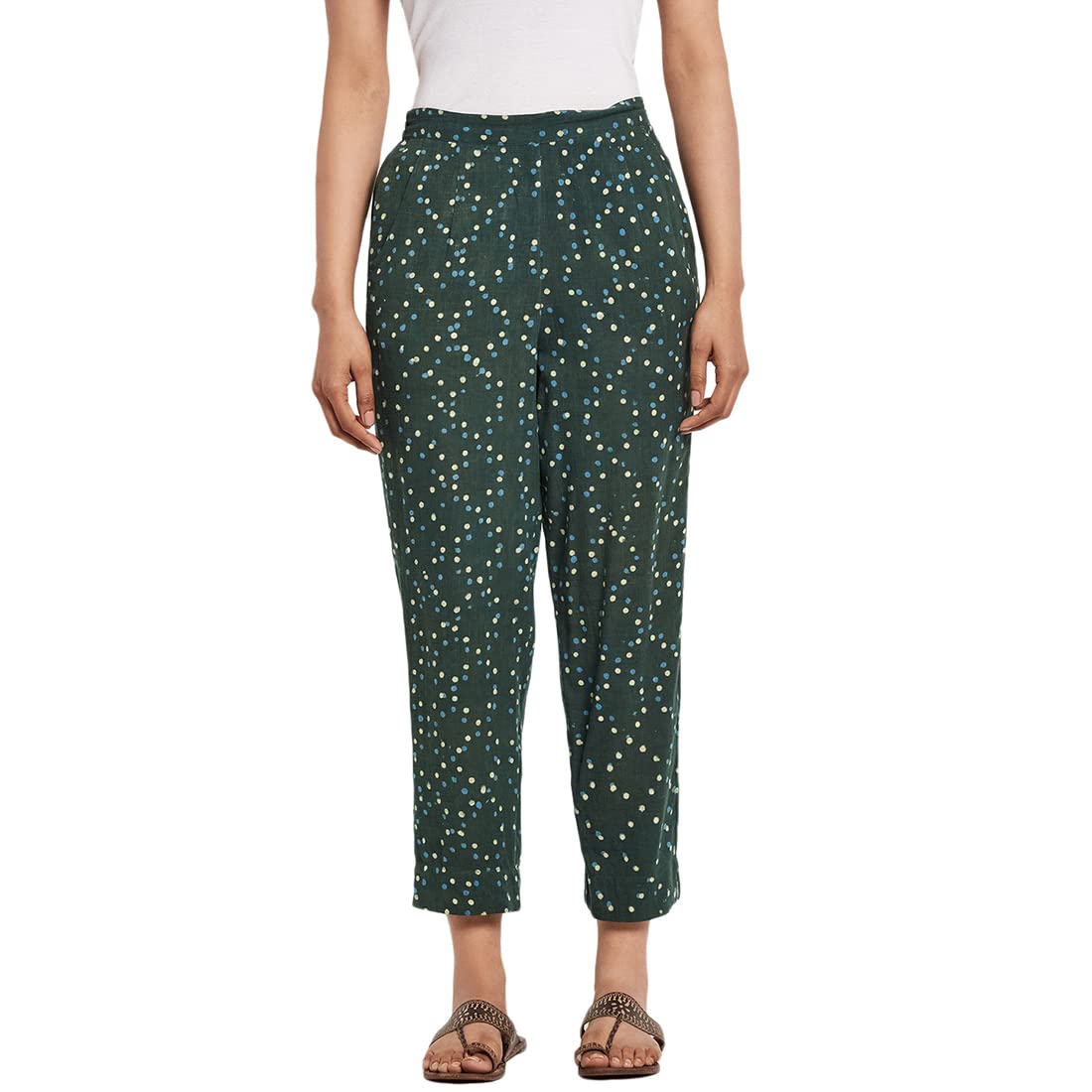 Fabindia Women Dabu Printed Casual Pant Cotton_S Green