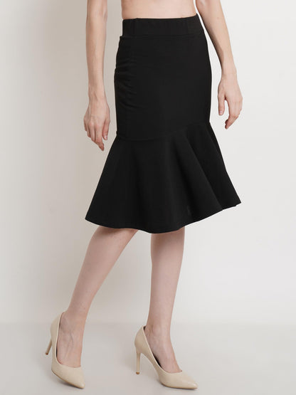 POPWINGS Casual Solid Black Peplum Skirt for Women | Women Skirt | Women Stylish Skirt | Skirts for Women