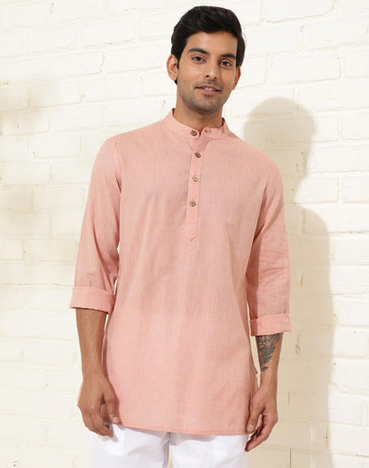 Fabindia MenS Cotton Solid Regular Kurta (1037084Peach_Orange