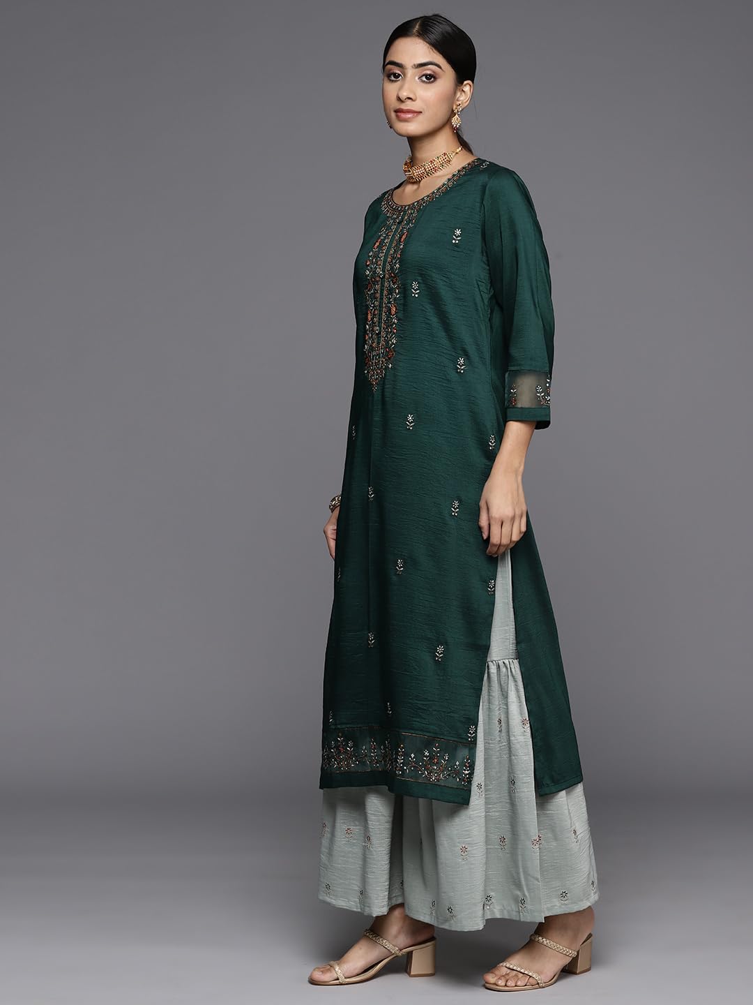 Varanga WomenS Chanderi Regular Kurta Set (Nv_Vskd31278_Green
