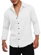 Finivo Fashion MenS Casual Cotton Striped Button Down Shirts Long Sleeve Textured Summer Beach Shirt For Men White