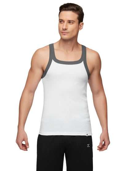XYXX Mens Super Combed Cotton Square Neck Knitted Vest - High Moisture Absorbing Innerwear for Men with Anti-Bacterial Silver F
