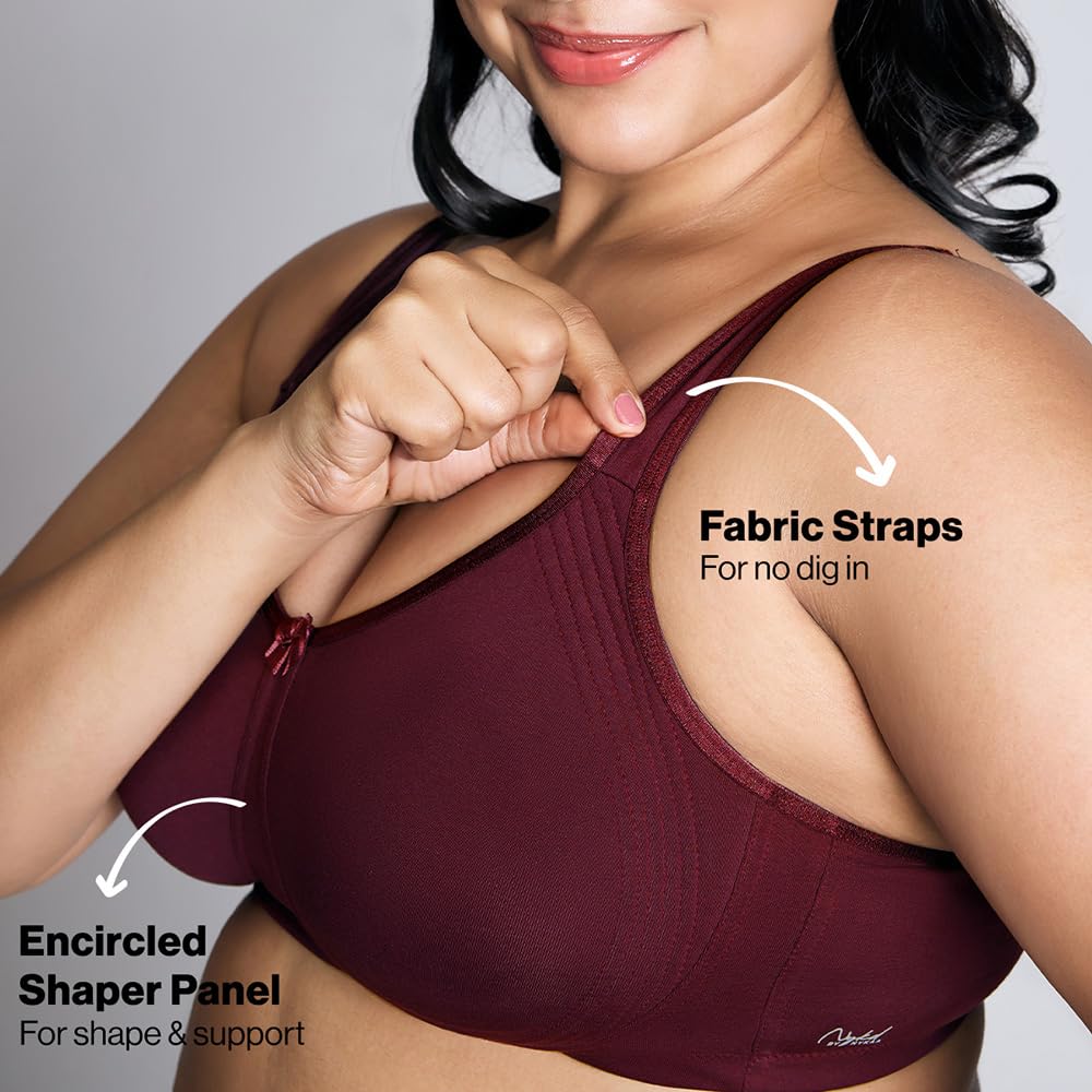 Nykd (Nyb169 Cotton Anti Microbial Non Padded & Non Wired Side Support Shaper Bra For Women | Full Coverage Bra With Detailed Co