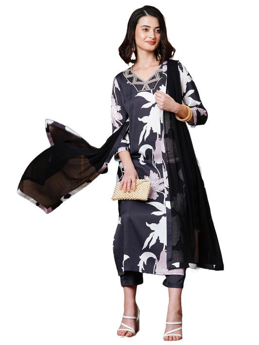 GoSriKi Women's Rayon Blend Kurta Pant With Dupatta