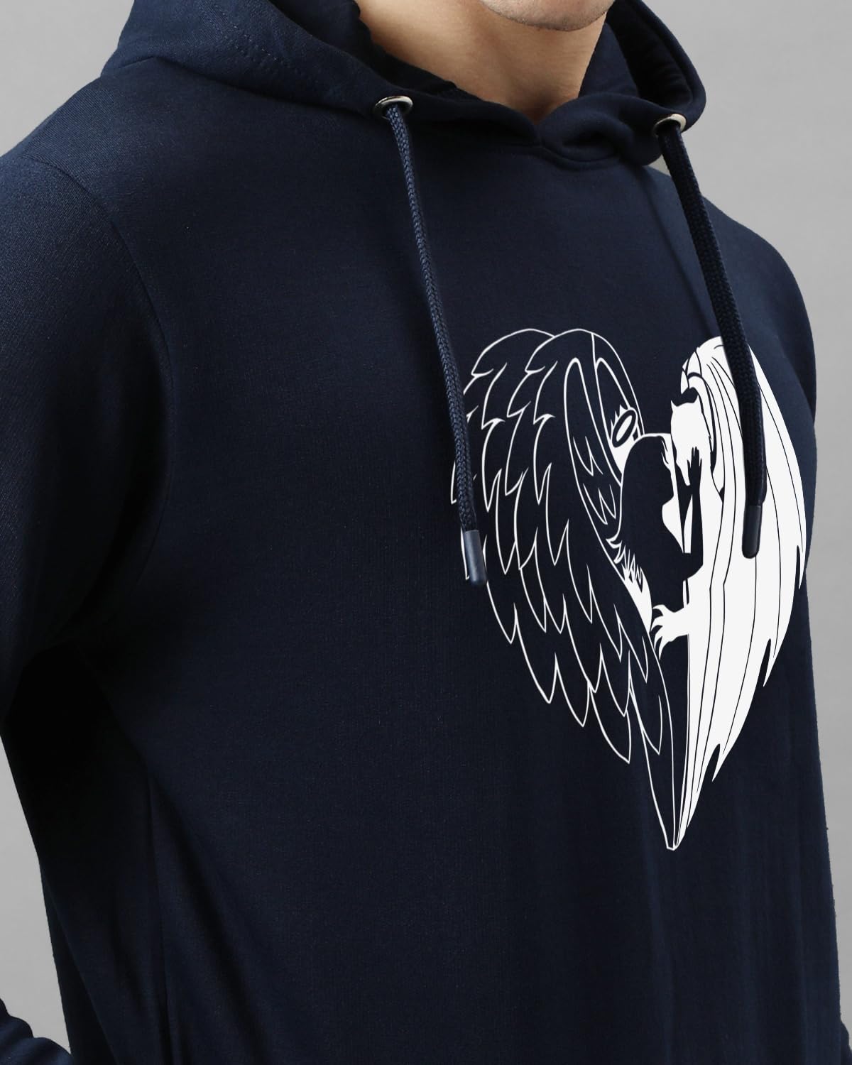 ADRO Men's Cotton Neck Hooded Sweatshirt (H24-DEVI-NB_Navy Blue