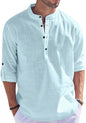 Hemrin Men Solid Cotton Blend Straight Kurta Shirt Aqua