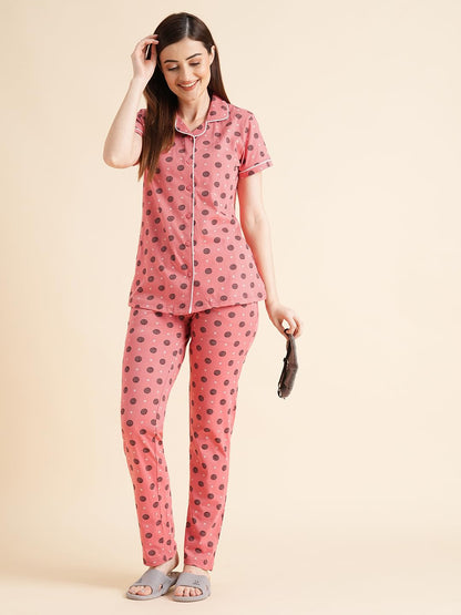 Sweet Dreams Women Printed Pyjama Set Dusty Rose