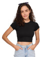 The Souled Store Solids: Jet Black Women and Girls Short Sleeves Round Neck Slim Fit Cropped Tops