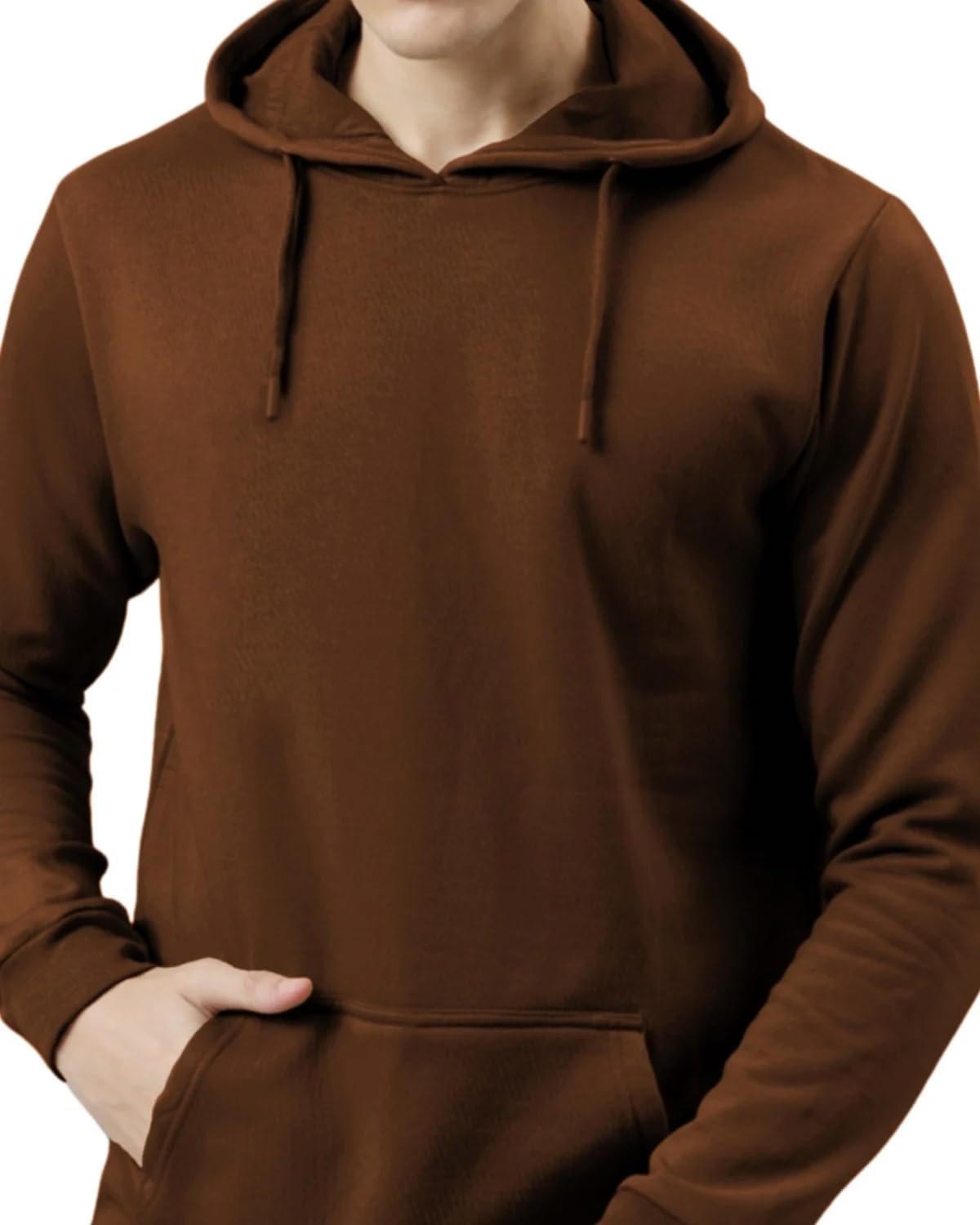 ADRO Men's Cotton Neck Hooded Regular Fit Sweatshirt (H24-PLN-BR_Downtown Brown_Medium)