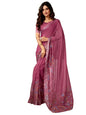 Satrani WomenS Linen Zari Border Printed Ready To Wear One Minute Pre Pleated Readymade Saree With Unstitched Blouse Piece (34R
