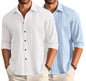 Deelmo Combo Of MenS Casual Button Down Shirts Long Sleeve Linen Shirt Fashion Textured Summer Shirts Pack Of 2 White - Sky Blu
