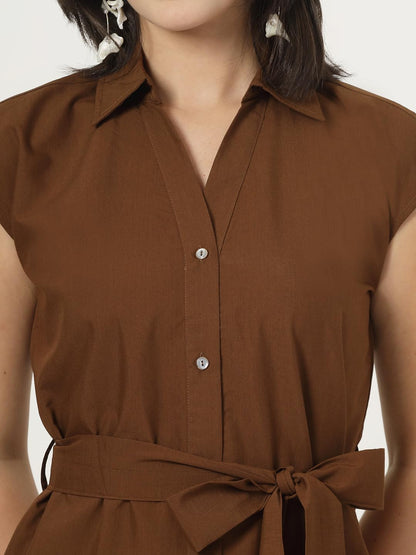 Style Quotient WomenS Shirt Dress With Self Fabric Belt And Loop Brown