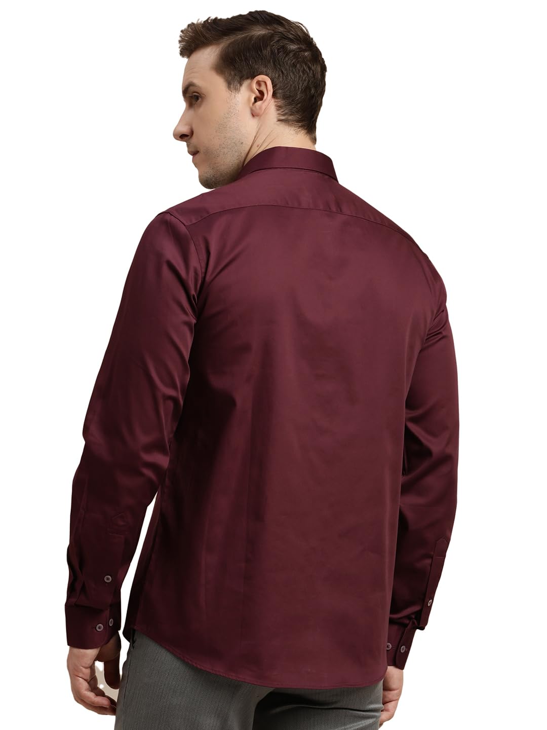 Turtle Men 100% Cotton Slim Fit Maroon Solid Formal Shirt