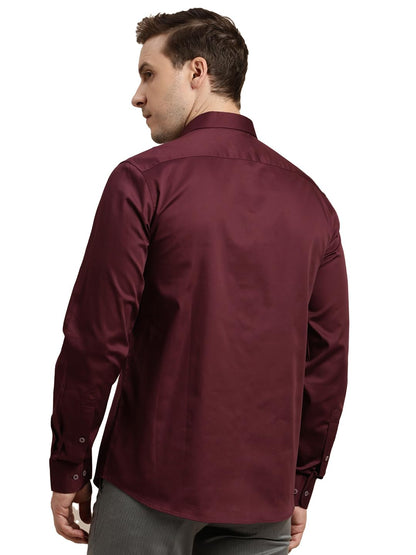 Turtle Men 100% Cotton Slim Fit Maroon Solid Formal Shirt
