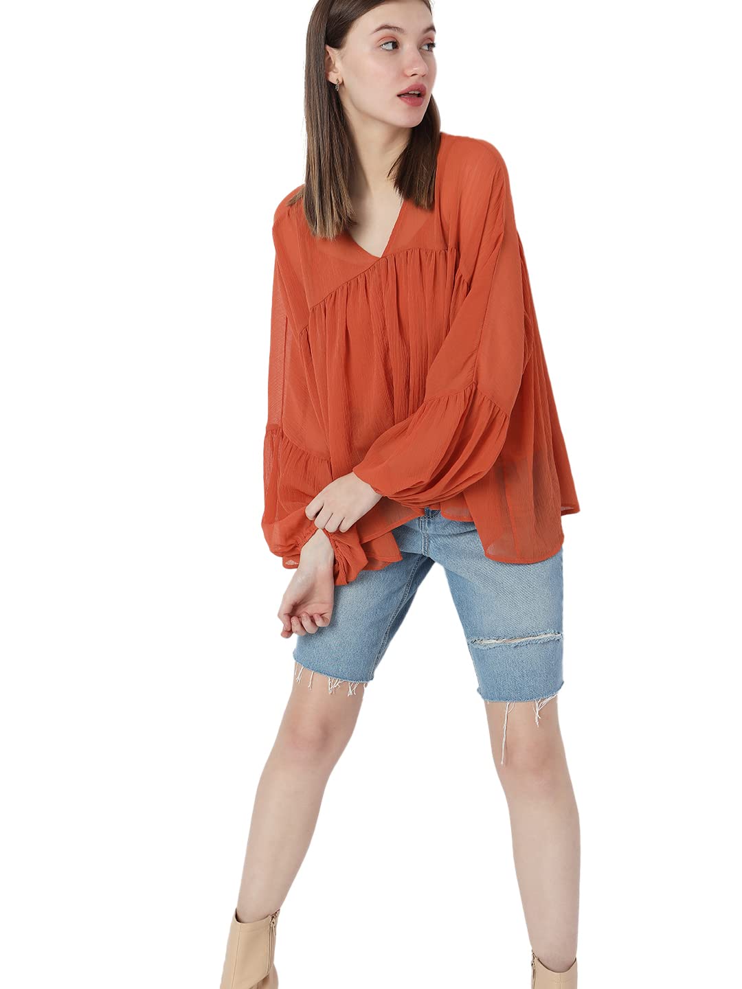 Vero Moda Flared Top (269959701_Brandied Melon_M_)