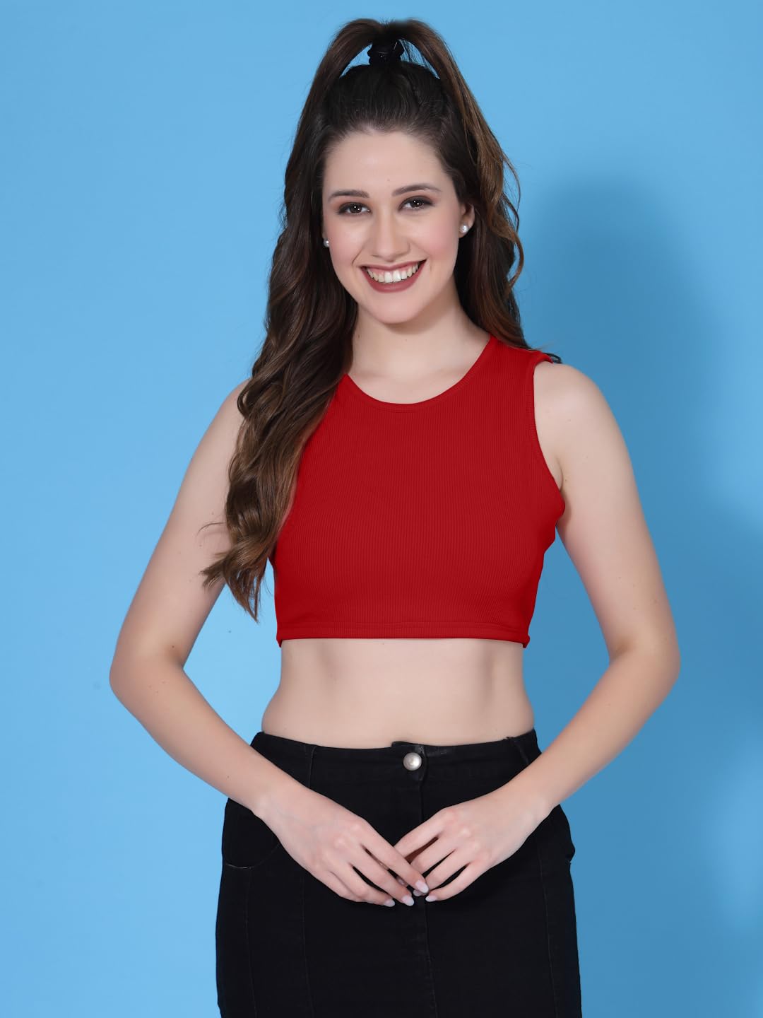 OOMPH! Crop Tops for Women, Red - mt714