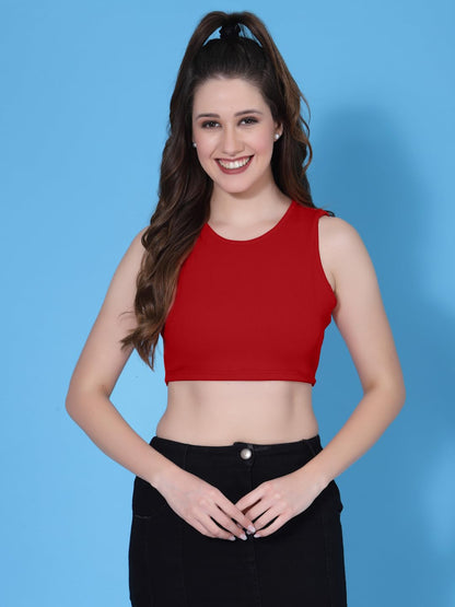 OOMPH! Crop Tops for Women, Red - mt714