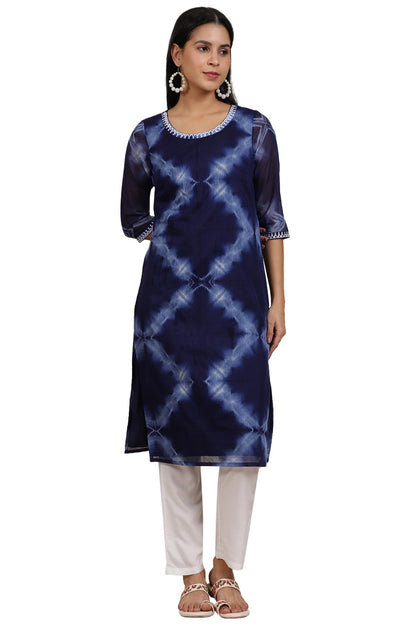 Aurelia Women's Geometric Printed Thread Work Straight Polyester Kurta