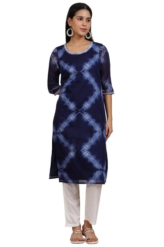 Aurelia Women's Geometric Printed Thread Work Straight Polyester Kurta
