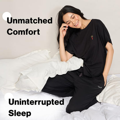 NYKD (NYS932 Soft Modal Cotton Coords Night Suit for Women | Relaxed Fit Round Neck T-Shirt with Extended Shoulder Sleeves, Pyja