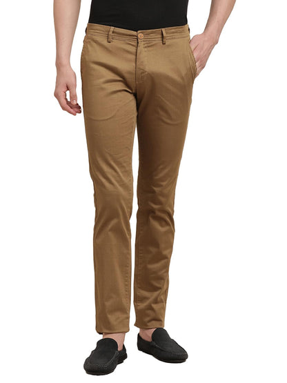 Turtle Men Cotton Stretch Khaki Printed Narrow Fit Casual Trouser