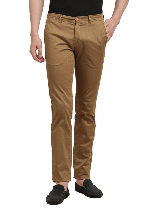 Turtle Men Cotton Stretch Khaki Printed Narrow Fit Casual Trouser