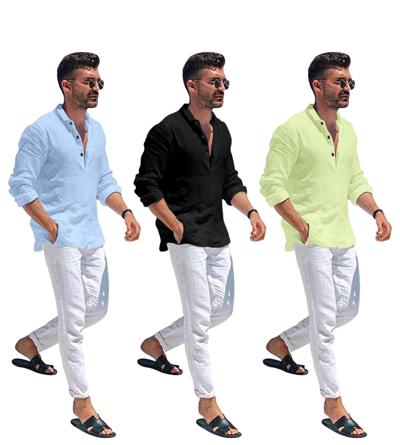 Zartha Combo Of Men Solid Cotton Blend Straight Kurta Shirt Pack Of 3