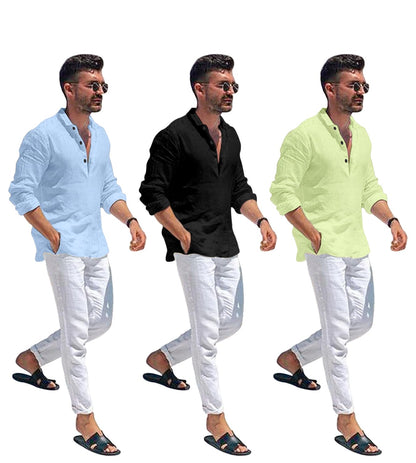 Zartha Combo Of Men Solid Cotton Blend Straight Kurta Shirt Pack Of 3