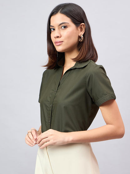 Style Quotient Women Short Sleeves Front Button and Collar Shirt